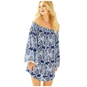 NWT Lilly Pulitzer Nita Off Shoulder Cover Up Dress Womens XXS Blue White